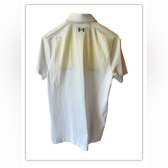 Under Armour Heatgear Men Small Yellow Striped Stretch Loose Fit Golf Polo Shirt - Picture 2 of 5